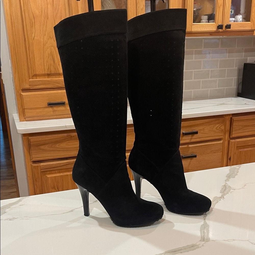 Enzo Angiolini Black Suede Heeled Boots